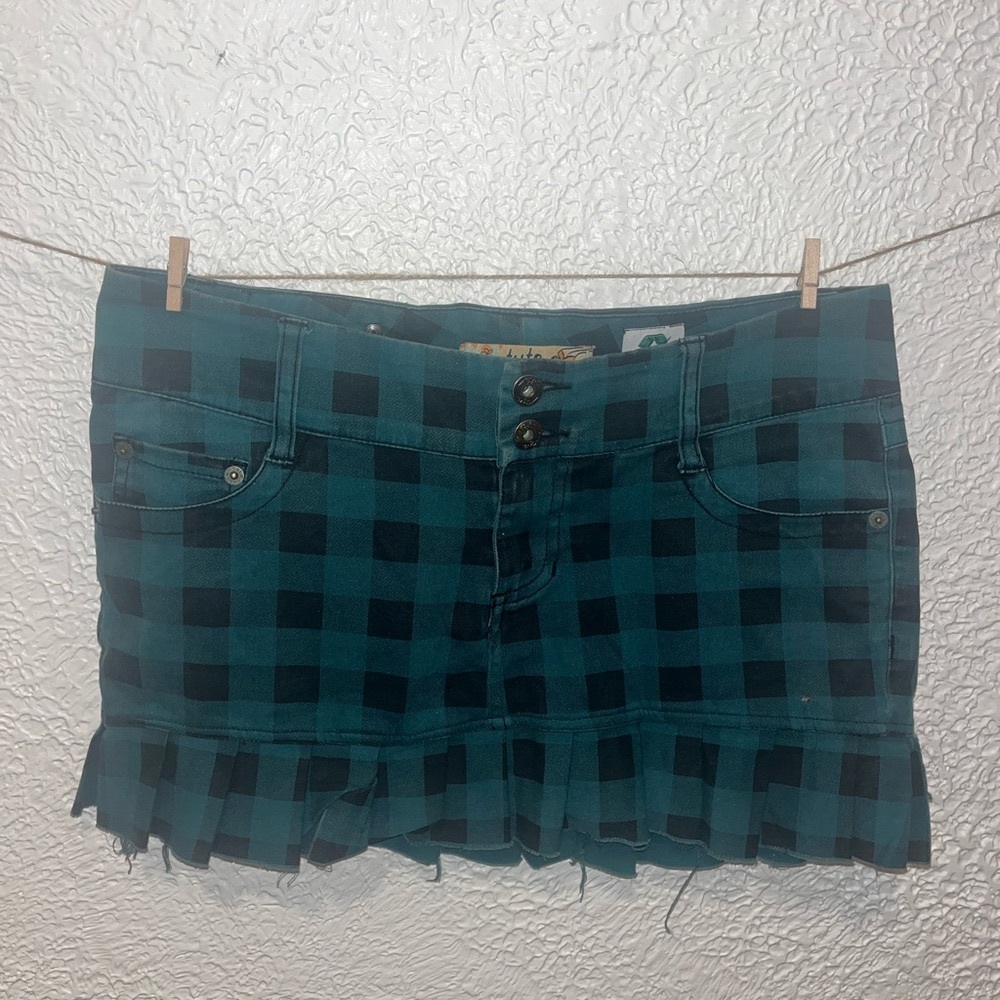 Tyte Jeans Teal and Black Plaid Mini Skirt